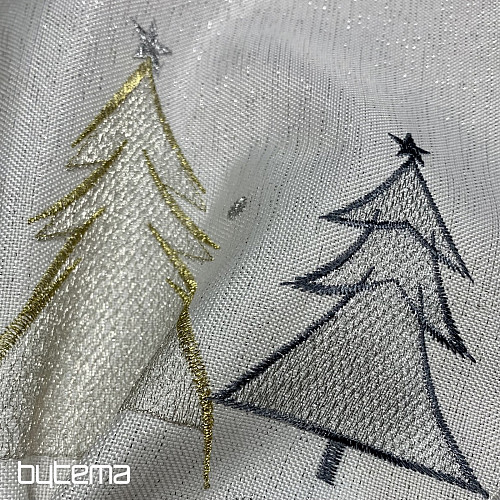 Nappe et foulard brodés GRIS ARBRES DORÉS