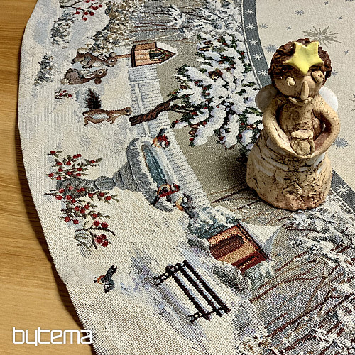 Nappe ronde tapisserie de Noël NUIT HIVER