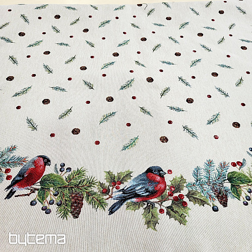Nappe ronde tapisserie de Noël OISEAU HIVER