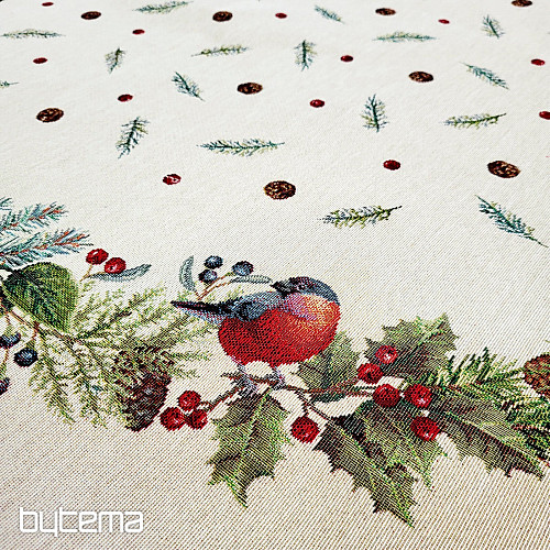 Nappe ronde tapisserie de Noël OISEAU HIVER