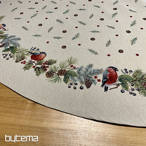 Nappe ronde tapisserie de Noël OISEAU HIVER