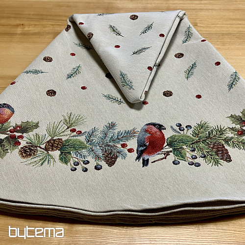 Nappe ronde tapisserie de Noël OISEAU HIVER