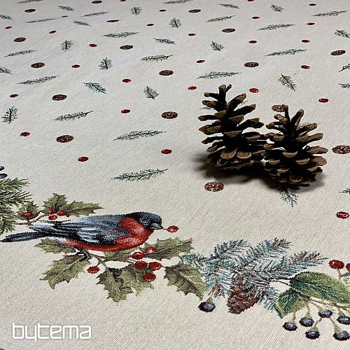 Nappe ronde tapisserie de Noël OISEAU HIVER