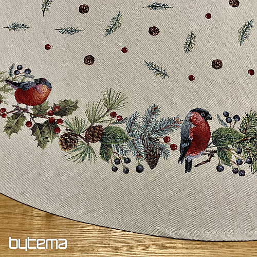 Nappe ronde tapisserie de Noël OISEAU HIVER