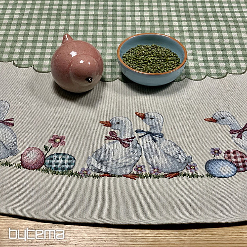 Nappe ronde en tapisserie à carreaux verts HUSSIČKY