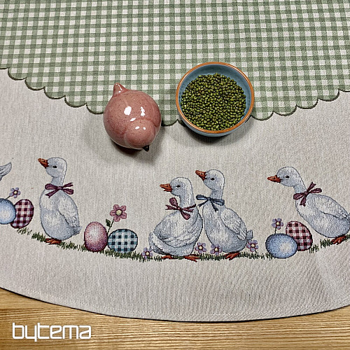 Nappe ronde en tapisserie à carreaux verts HUSSIČKY