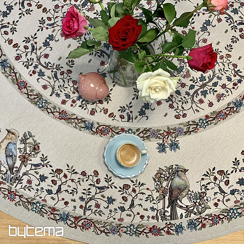 Nappe ronde en tapisserie OISEAUX