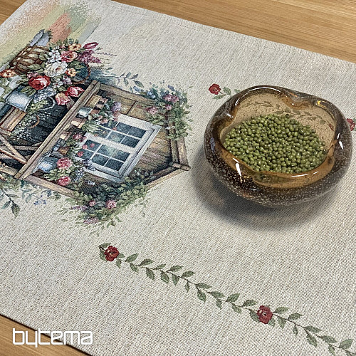 Nappe et foulard en tapisserie, maison de jardin