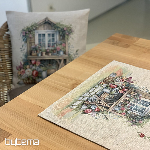 Nappe et foulard en tapisserie, maison de jardin