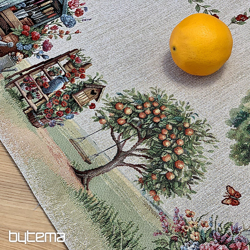 Nappe et foulard en tapisserie, maison de jardin