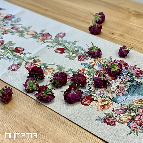 Nappe en tapisserie et foulard BOUQUET DE PRINTEMPS