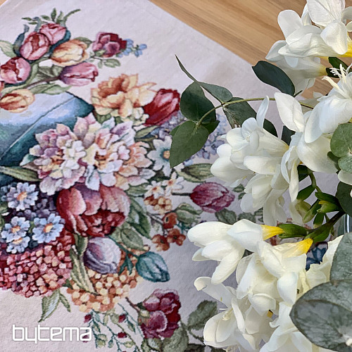 Nappe en tapisserie et foulard BOUQUET DE PRINTEMPS