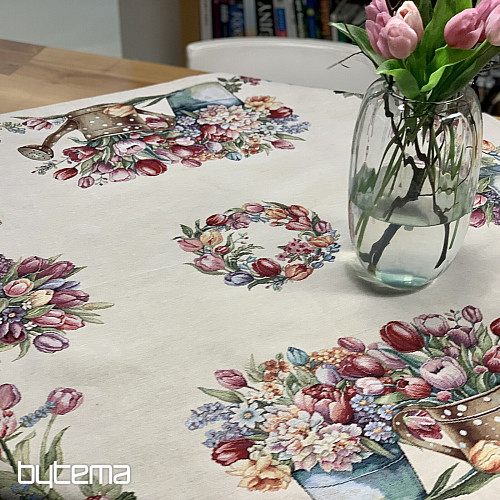 Nappe en tapisserie et foulard BOUQUET DE PRINTEMPS