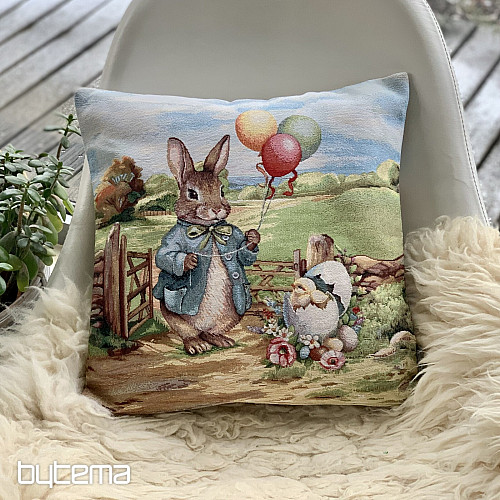 Housse de coussin en tapisserie LAPIN AVEC BALLONS