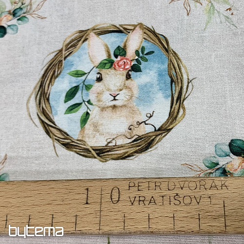 Tissu décoratif lapin de Pâques avec rose