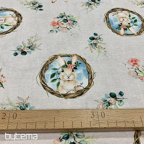 Tissu décoratif lapin de Pâques avec rose