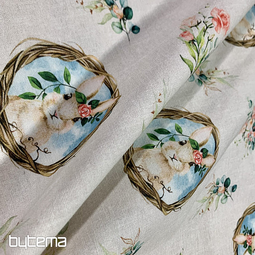 Tissu décoratif lapin de Pâques avec rose