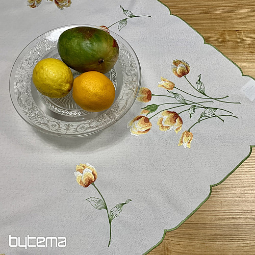 Nappe et foulard brodés TULIPES orange