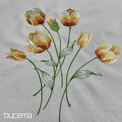 Nappe et foulard brodés TULIPES orange