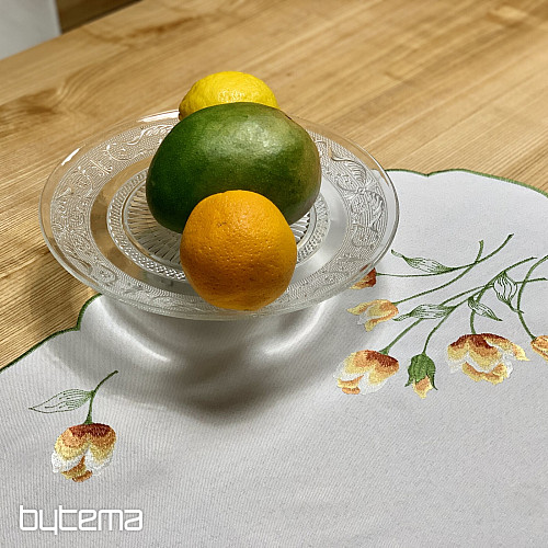 Nappe et foulard brodés TULIPES orange