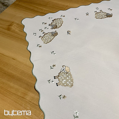 Nappe et foulard brodés AGNEAUX DE PÂQUES