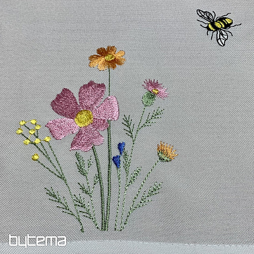 Nappe et foulard brodés Prairie et abeilles