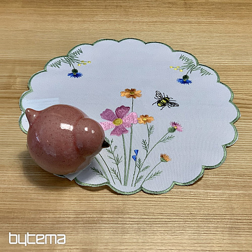 Nappe et foulard brodés Prairie et abeilles