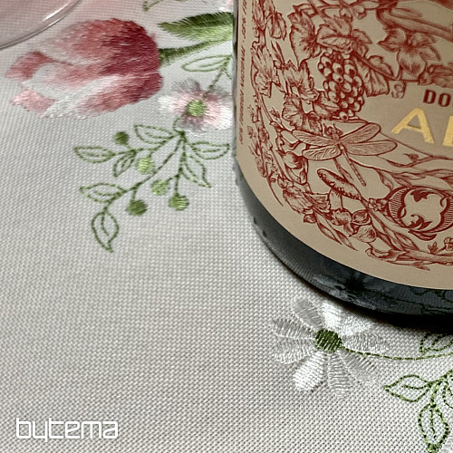 Nappe et foulard brodés BOUQUET DE TULIPES