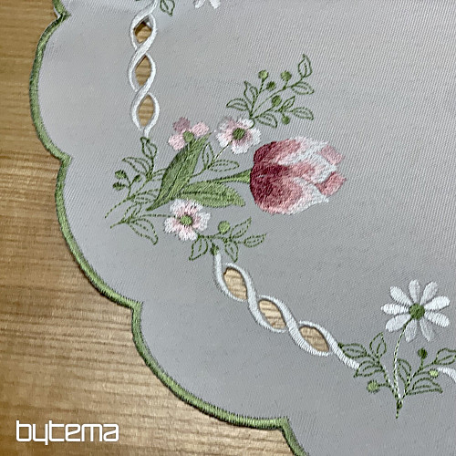 Nappe et foulard brodés BOUQUET DE TULIPES