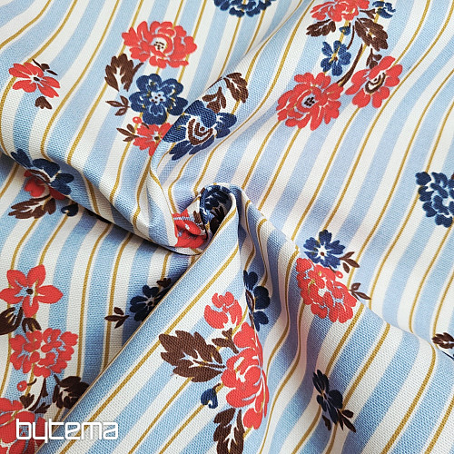 Tissu en coton RAYURES BLEUES RIMCHA