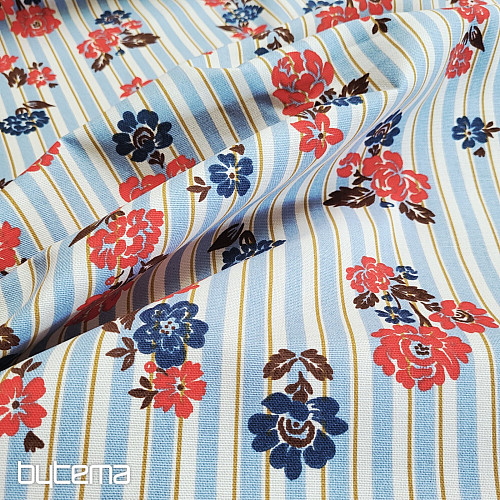 Tissu en coton RAYURES BLEUES RIMCHA