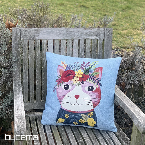 Taie doreiller en tapisserie CHAT EN BLEU