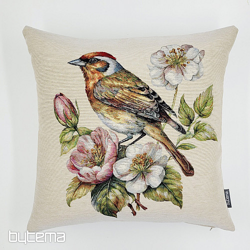 Taie doreiller en tapisserie, motif CHARDONNERET SUR LE POMMIER