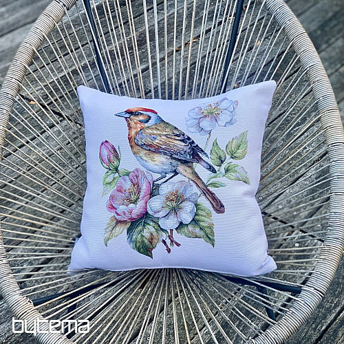 Taie doreiller en tapisserie, motif CHARDONNERET SUR LE POMMIER