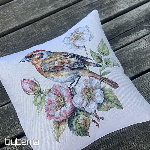 Taie doreiller en tapisserie, motif CHARDONNERET SUR LE POMMIER