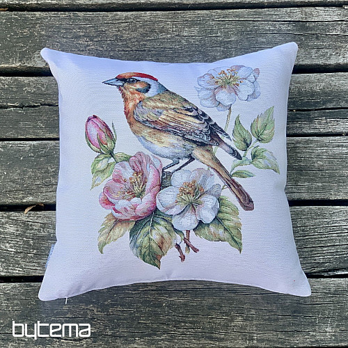 Taie doreiller en tapisserie, motif CHARDONNERET SUR LE POMMIER