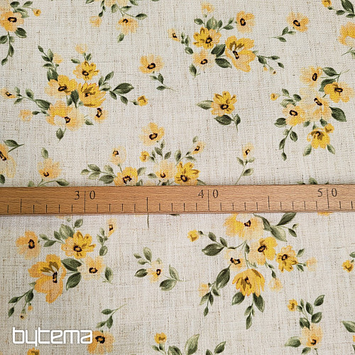 Tissu décoratif FLEURS LINO jaune