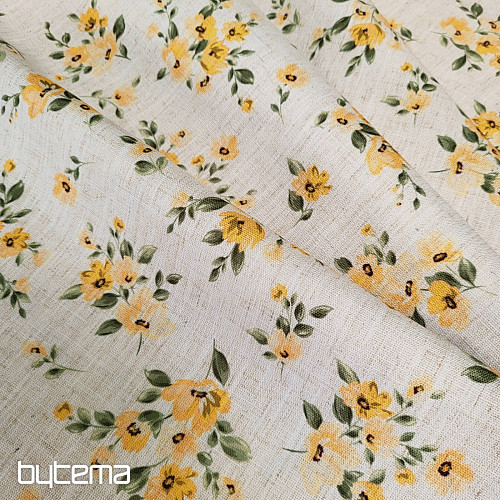Tissu décoratif FLEURS LINO jaune