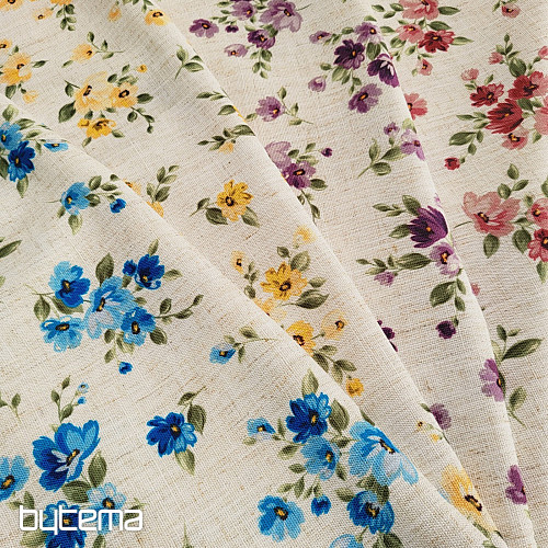 Tissu décoratif FLEURS LINO jaune