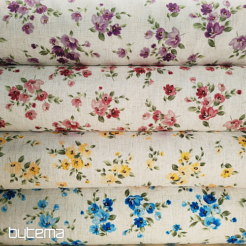 Tissu décoratif FLEURS LINO jaune