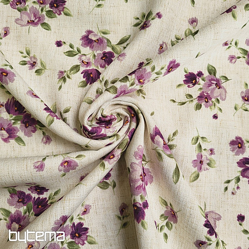 Tissu décoratif FLEURS LINO violet