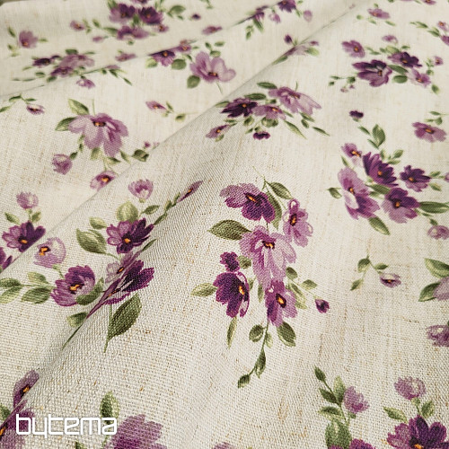 Tissu décoratif FLEURS LINO violet