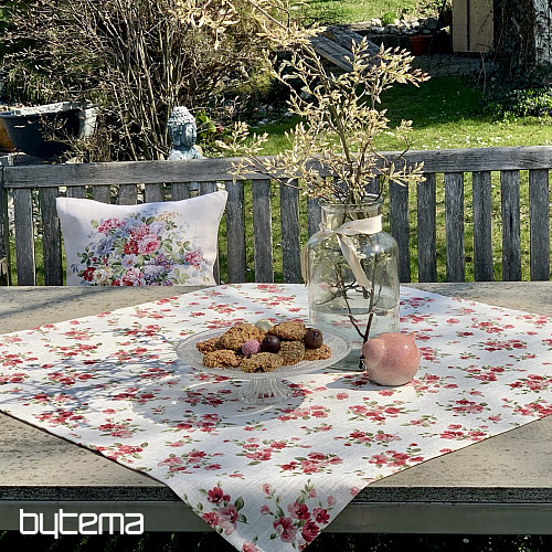 Nappe et foulard FLEURS LINO rouge