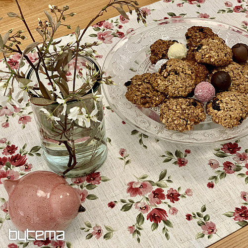 Nappe et foulard FLEURS LINO rouge