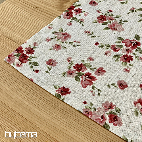 Nappe et foulard FLEURS LINO rouge
