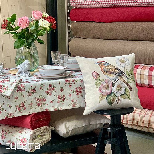 Nappe et foulard FLEURS LINO rouge