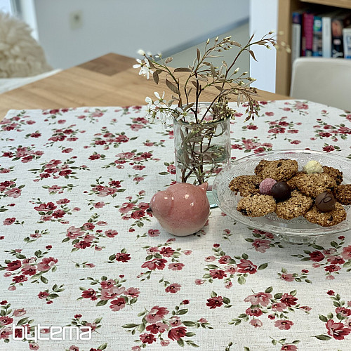 Nappe et foulard FLEURS LINO rouge