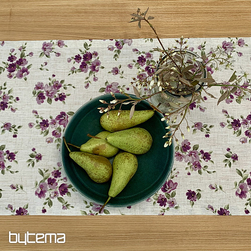 Nappe et foulard FLEURS LINO violet