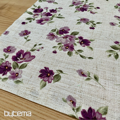 Nappe et foulard FLEURS LINO violet