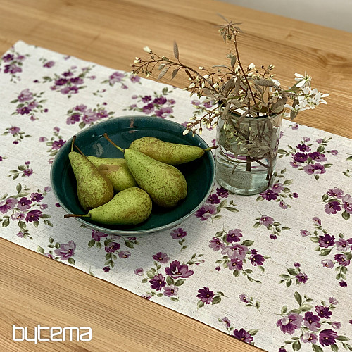 Nappe et foulard FLEURS LINO violet